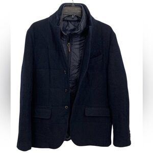 Boggi Milano Navy Blue Lana Wool Coat Down Lining Removable Gilet EU 50 US 40